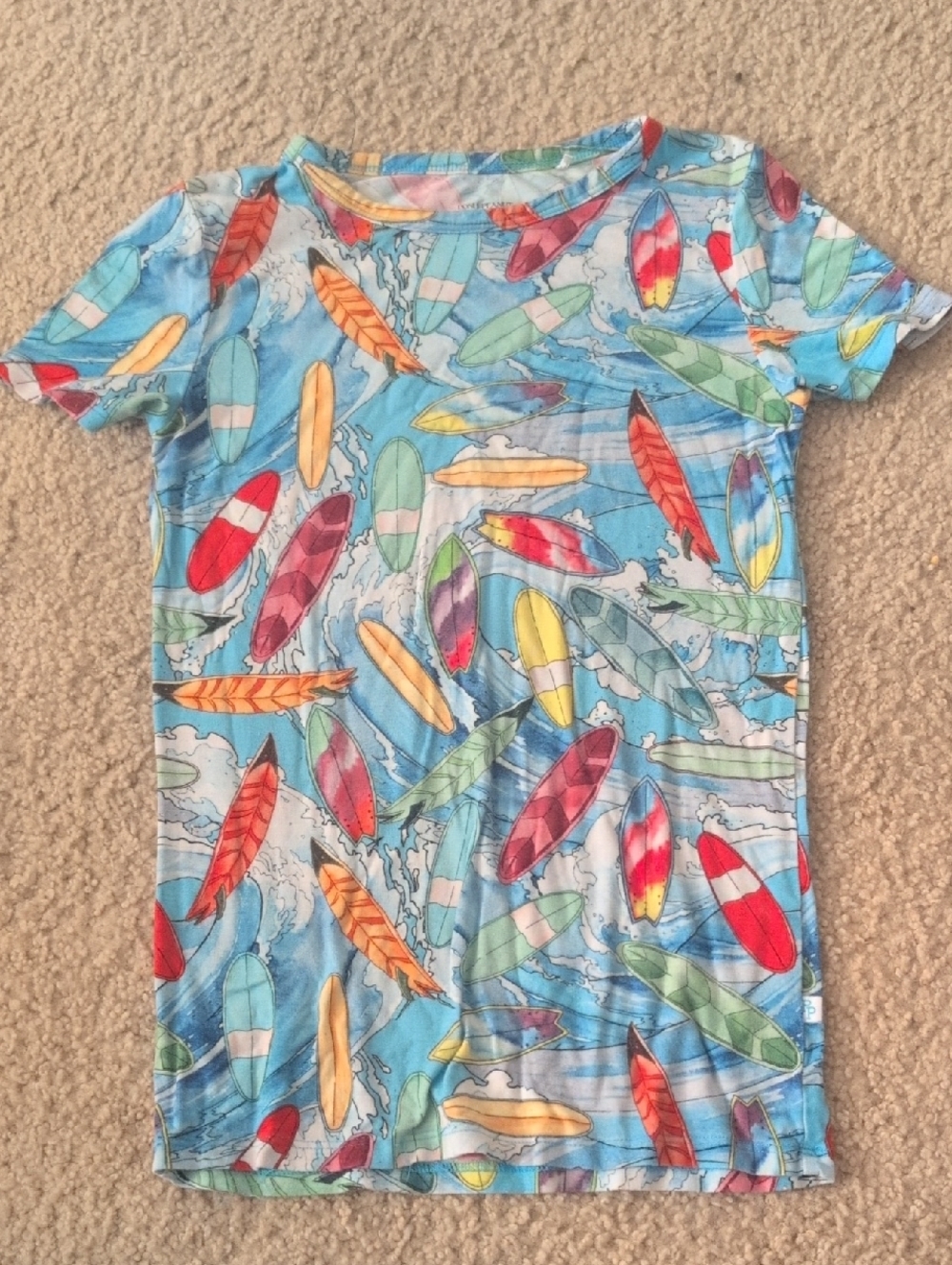 Kids Surfboard Print Swim Shirt - Blue Multi